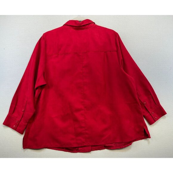 Catherines Womens Button-Up Top Shirt Blouse 14/16WP Petite Red Holiday Christma - Picture 7 of 9